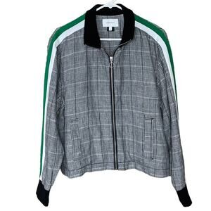 Current/Elliott Dassen Side Stripe Linen Bomber Jacket Charles Plaid SZ 3 Large